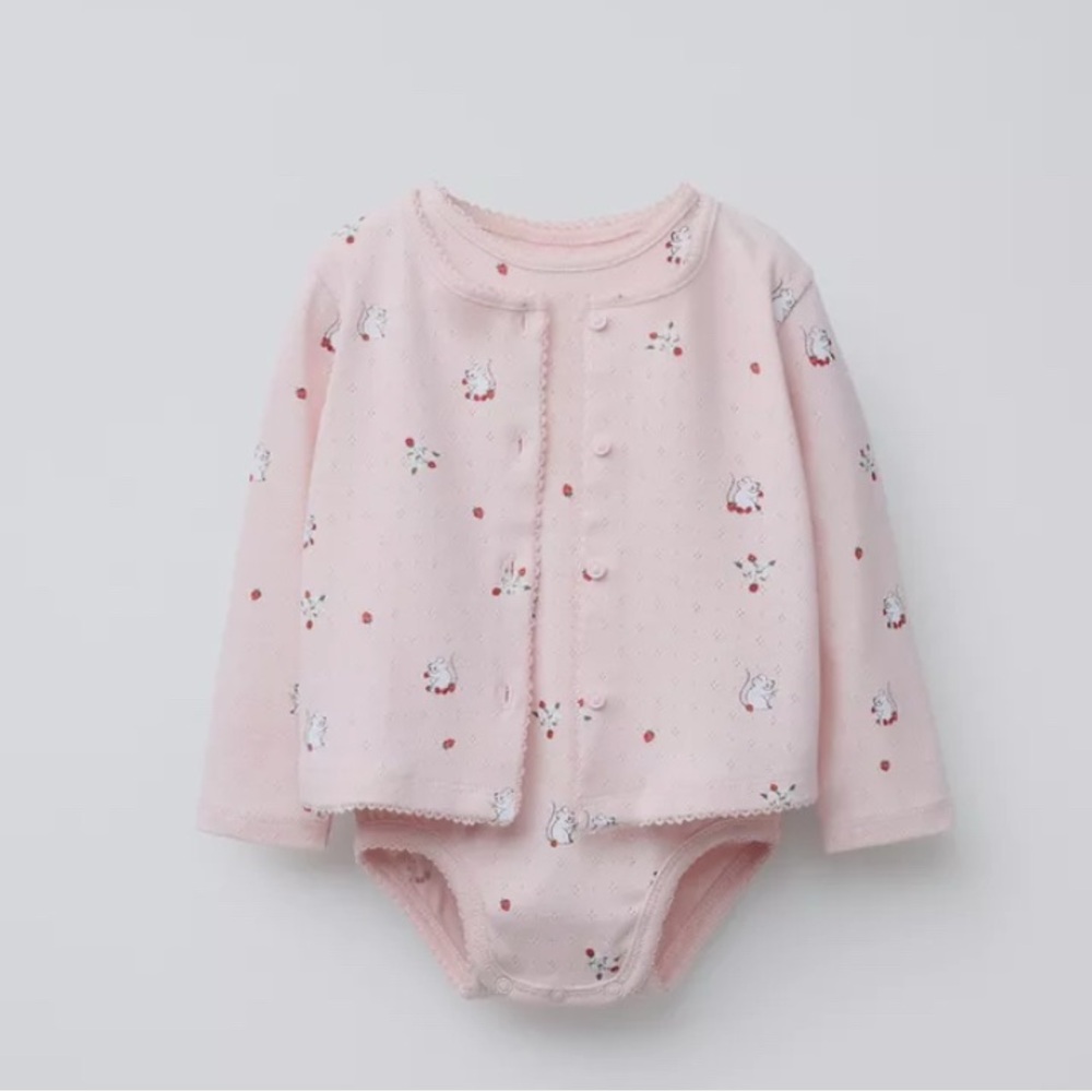 Zara Pointelle Cardigan + Bodysuit set sz 0-1 month
